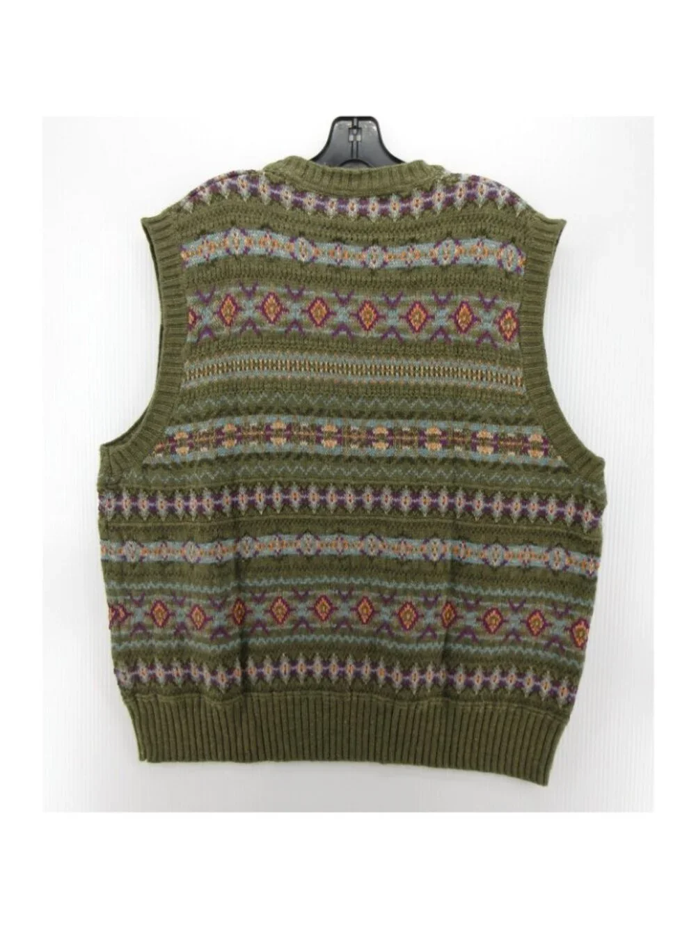 Polo Ralph Lauren Sweater XXL Olive Vest Linen Wool Aztec Nordic Knit